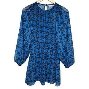 Zara Sadie Puff Sleeve Mini Dress Womens M Blue Sheer Party Wedding Guest NEW